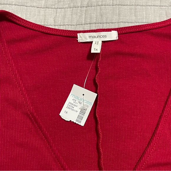 Maurices Red Mesh Dot Wrap Blouse Size 1X - Picture 2 of 7